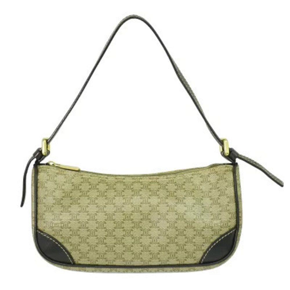 Celine Macadam Pouch Handbag Canvas Beige Tan